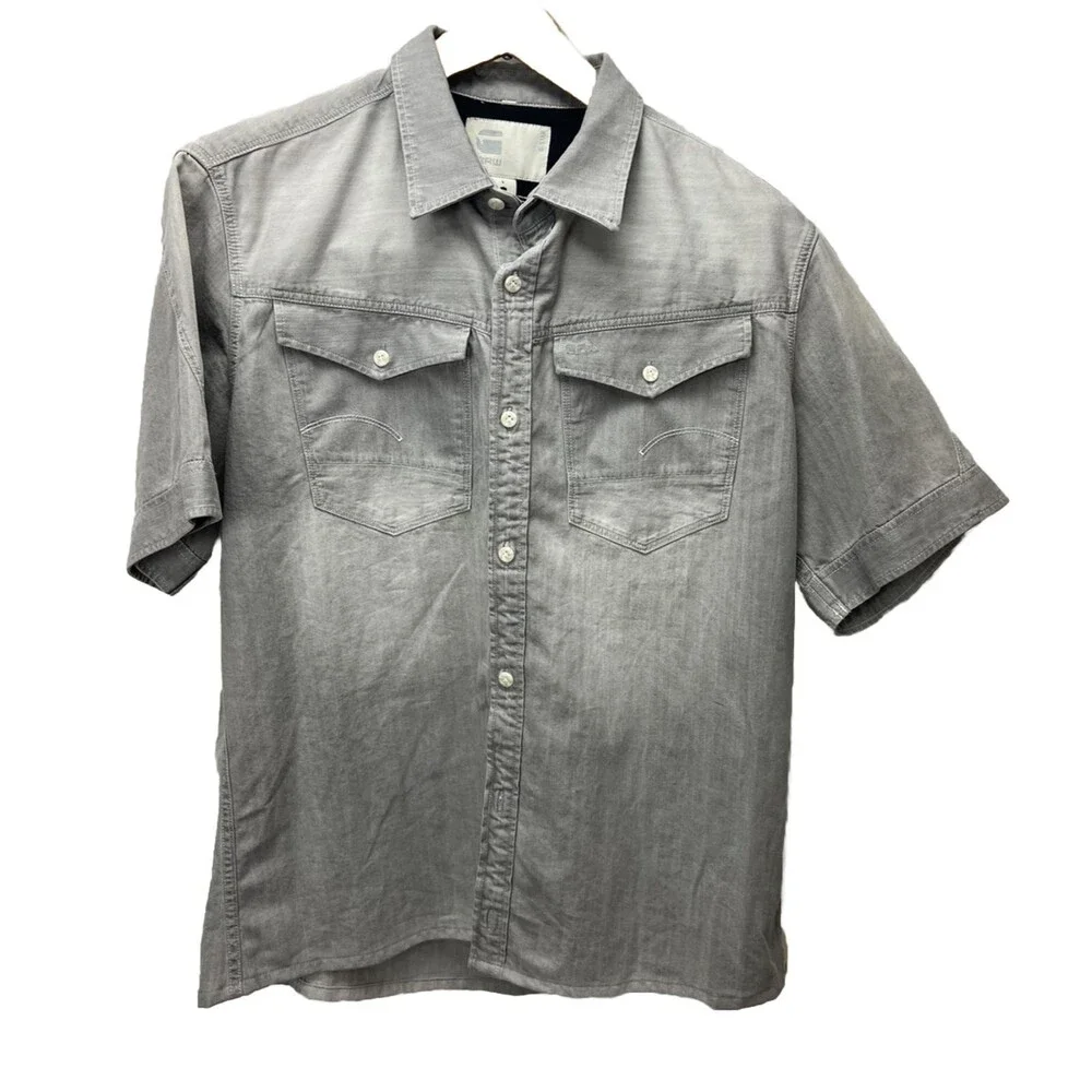 G Star Raw Button Up Shirt Youth Boys Large Work Shirt Short Sleeve Skater